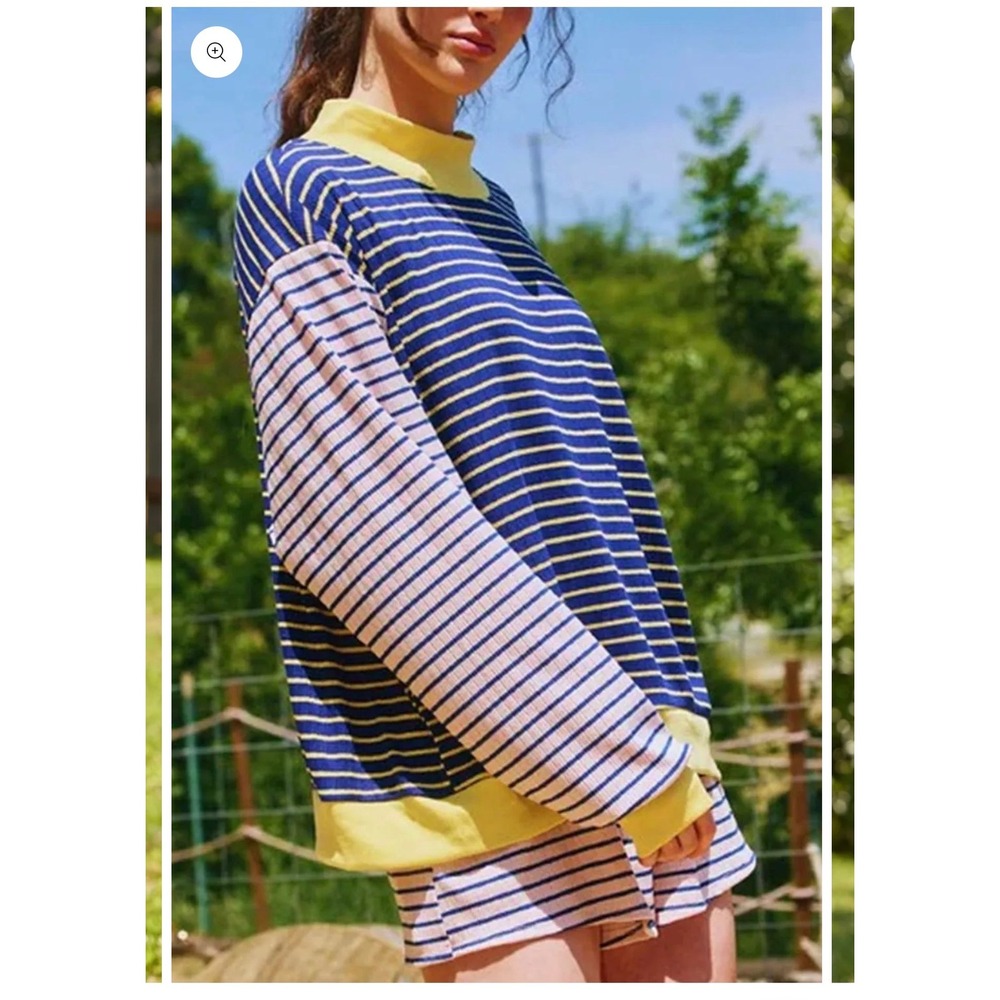 Striped Colorblock Waffle Knit Set Mock Neck Top and Shorts Medium - Picture 4 of 5